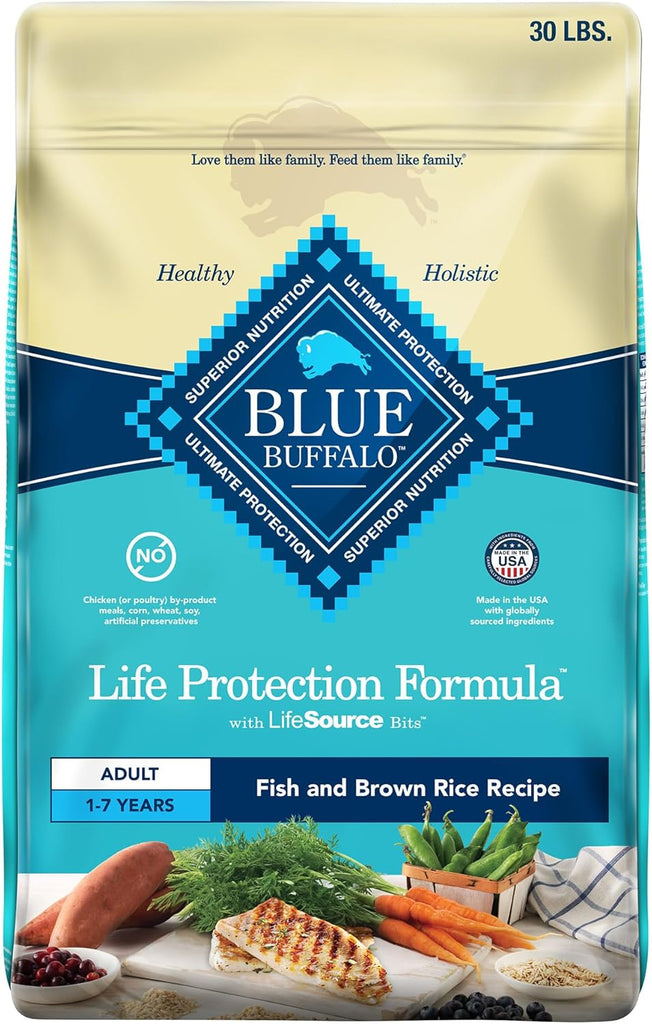 Blue Buffalo Adult Dog Food, Muscle Support, Fish & Rice, Natural Ingredients, 30-lb Bag My Store