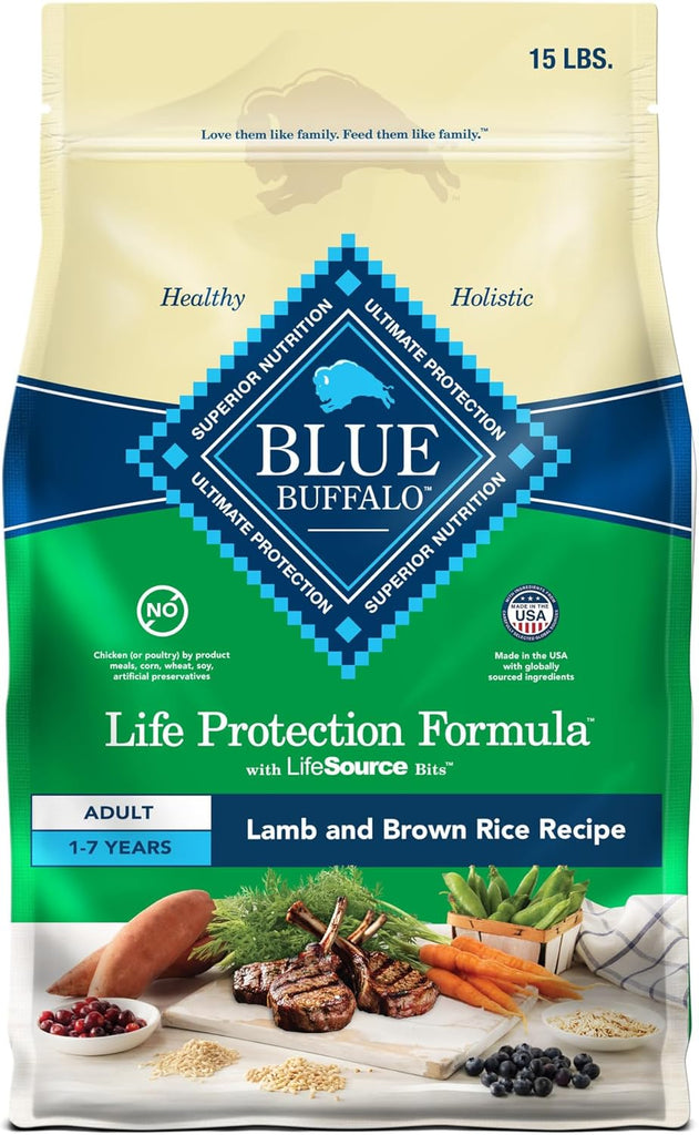 Blue Buffalo Adult Dog Food, Muscle Support, Natural Ingredients, Lamb & Rice, 15-lb Bag My Store