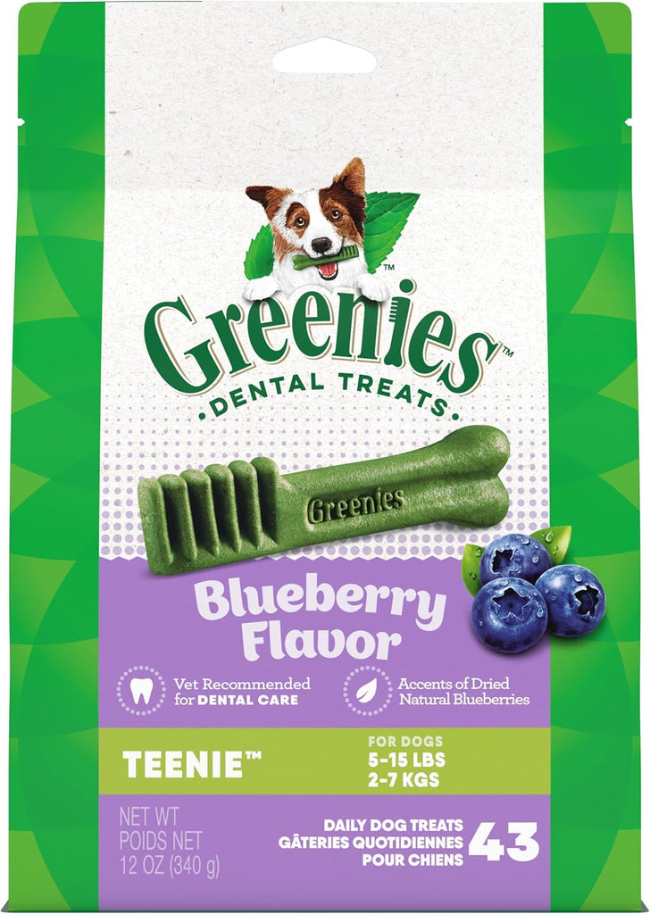 Blueberry Flavor Greenies Teenie Natural Dental Care Dog Treats, 43 Treats, 12 oz My Store