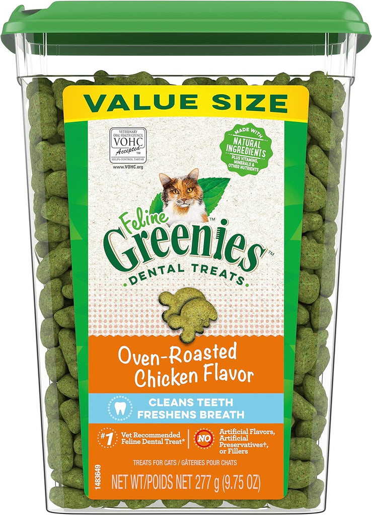 FELINE GREENIES Dental Cat Treats, Oven Roasted Chicken Flavor, 9.75 oz Tub My Store