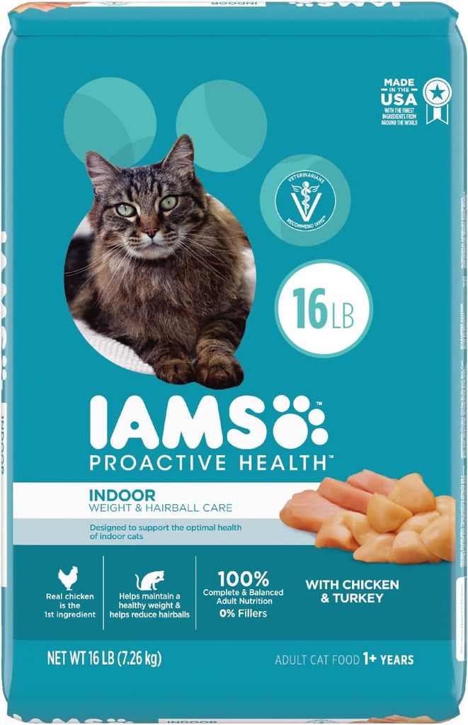 IAMS Proactive Health Indoor Weight Control & Hairball Care Dry Cat Food, Chicken & Turkey - 16 lb Bag My Store
