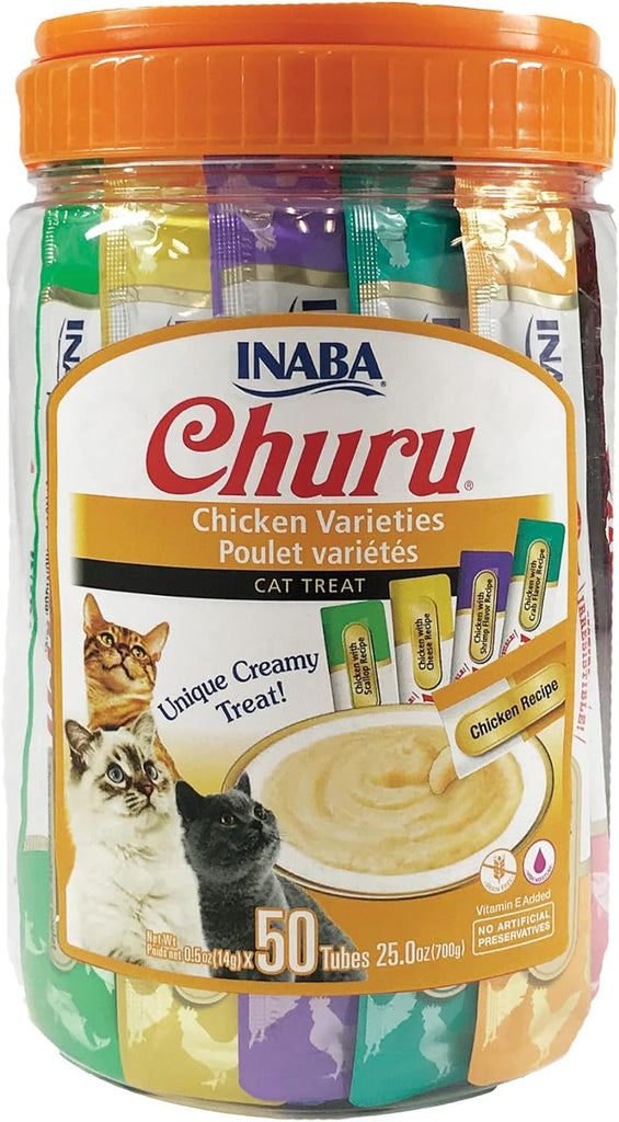 INABA Churu Grain-Free Lickable Cat Treats, Chicken Variety, 50 Tubes with Vitamin E & Taurine My Store