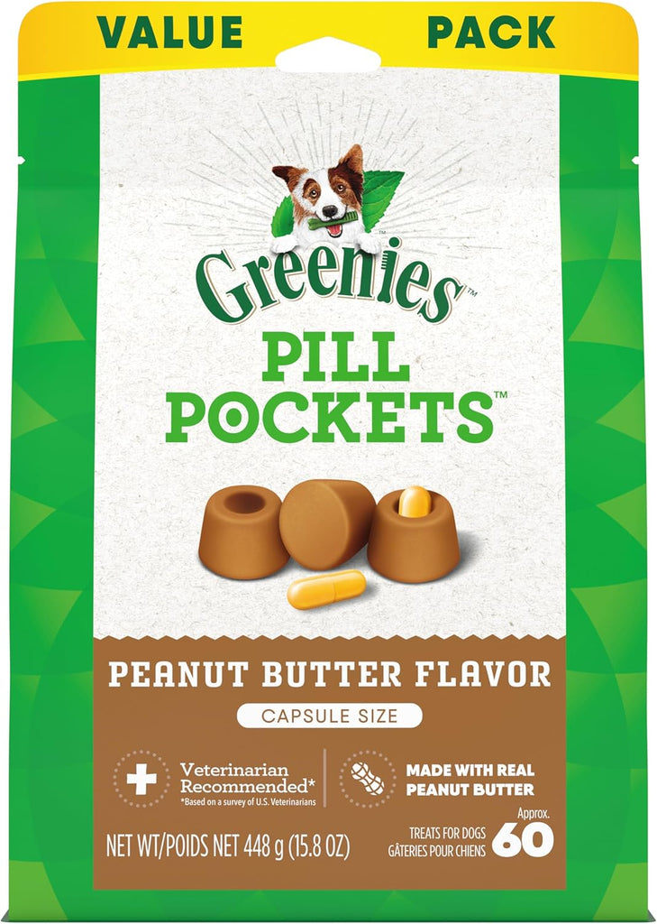 Natural Peanut Butter Greenies Pill Pockets for Dogs, Capsule Size, 60 Treats, 15.8 oz My Store
