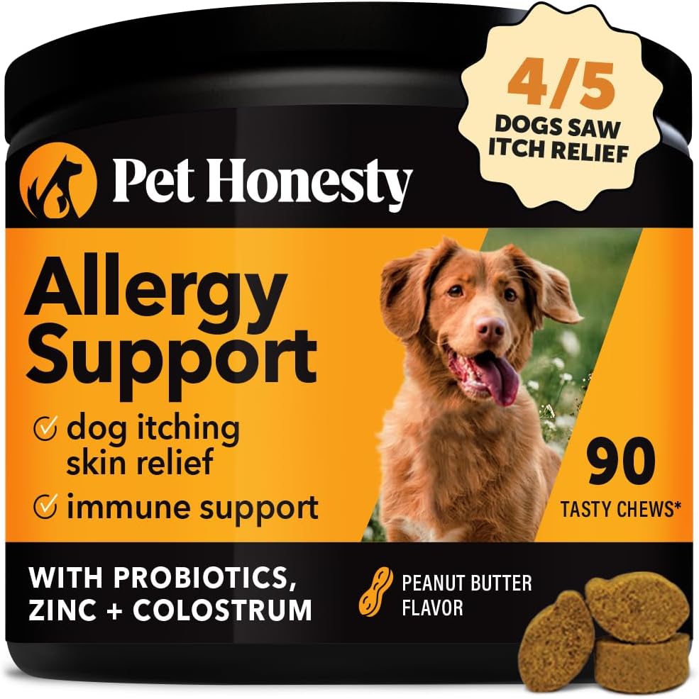 Pet Honesty Allergy Itch Relief for Dogs - Peanut Butter Allergy Chews with Probiotics, 90 Count My Store