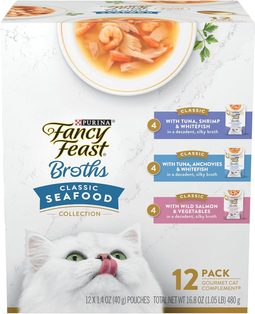 Purina Fancy Feast Lickable Wet Cat Food Broth Complement Classics Collection Variety Pack - (Pack of 12) 1.4 oz. Pouches My Store